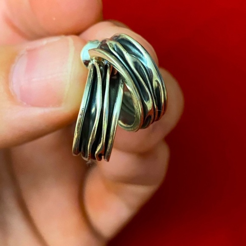 Sterling silver hoop earrings carved detail